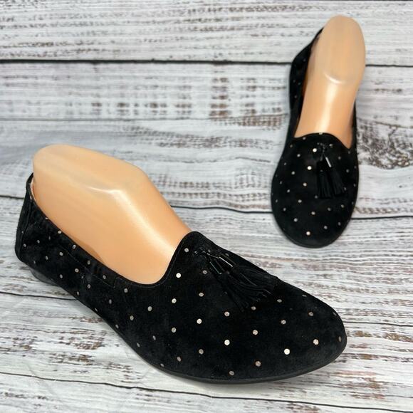 Beautifeel Holly Flats Black Printed Suede Bronze Dots Excellent Women's 39 8-8. - Picture 1 of 11